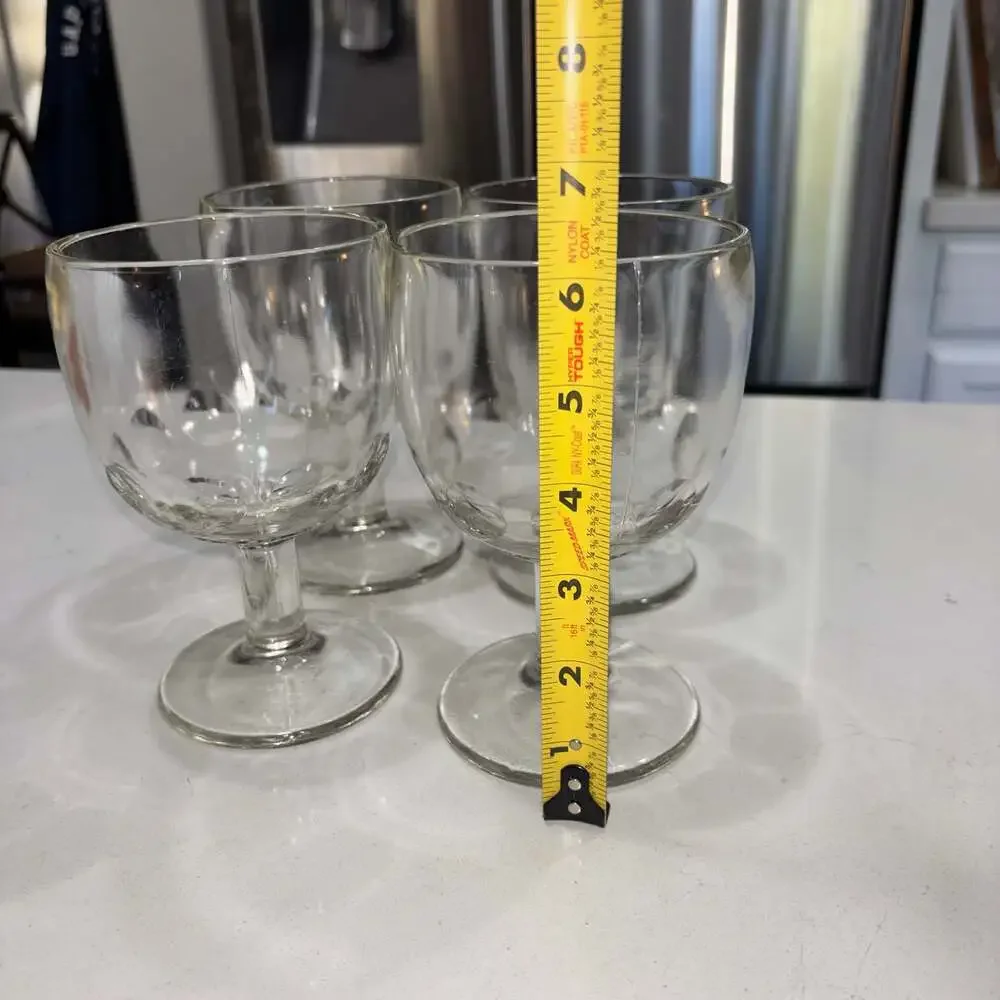 Vintage Clear Glass Thumbprint Stemmed Beer Goblets (4)